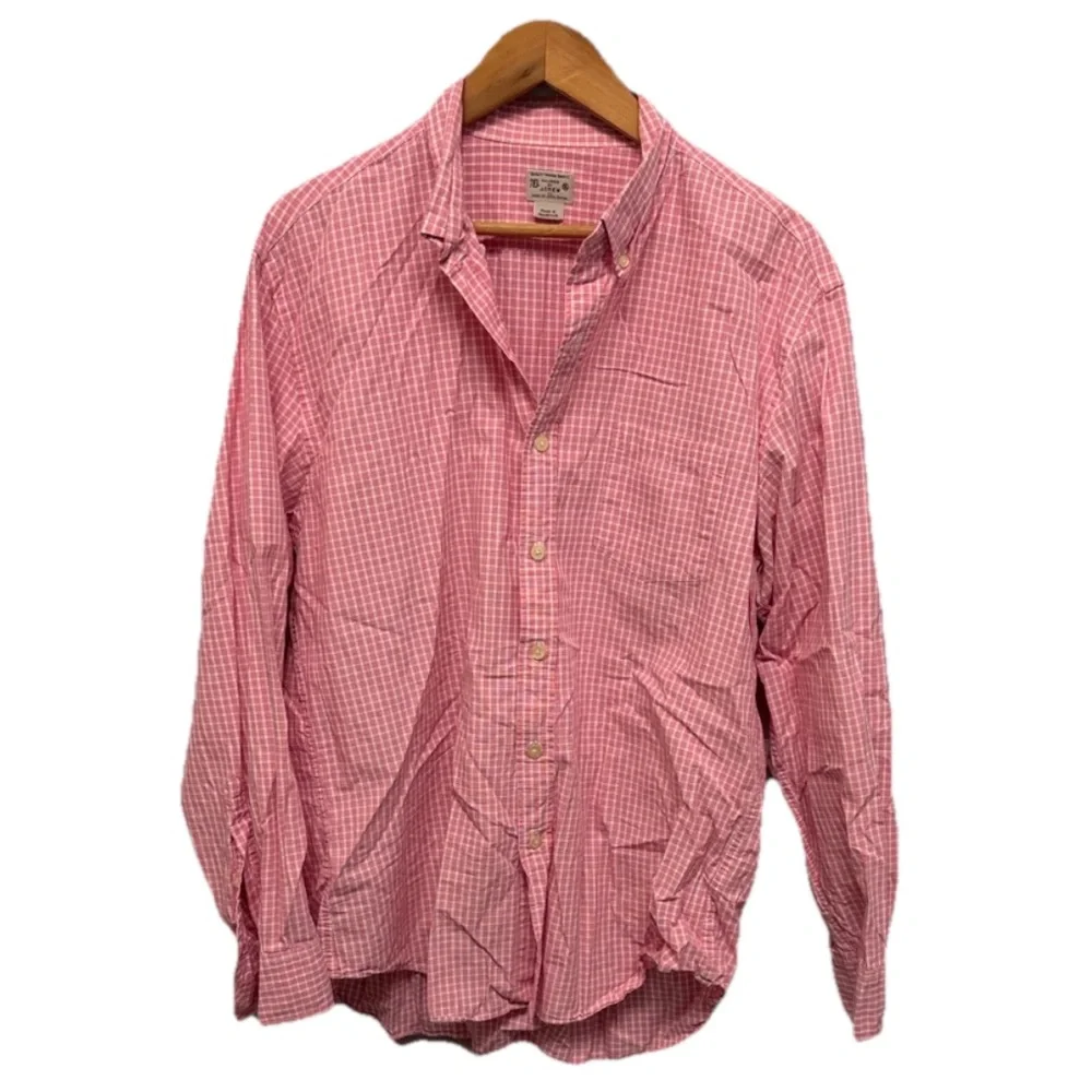 J Crew Men's Pink Checkered Shirt Gingham Size XL Preppy Office Teacher Academia